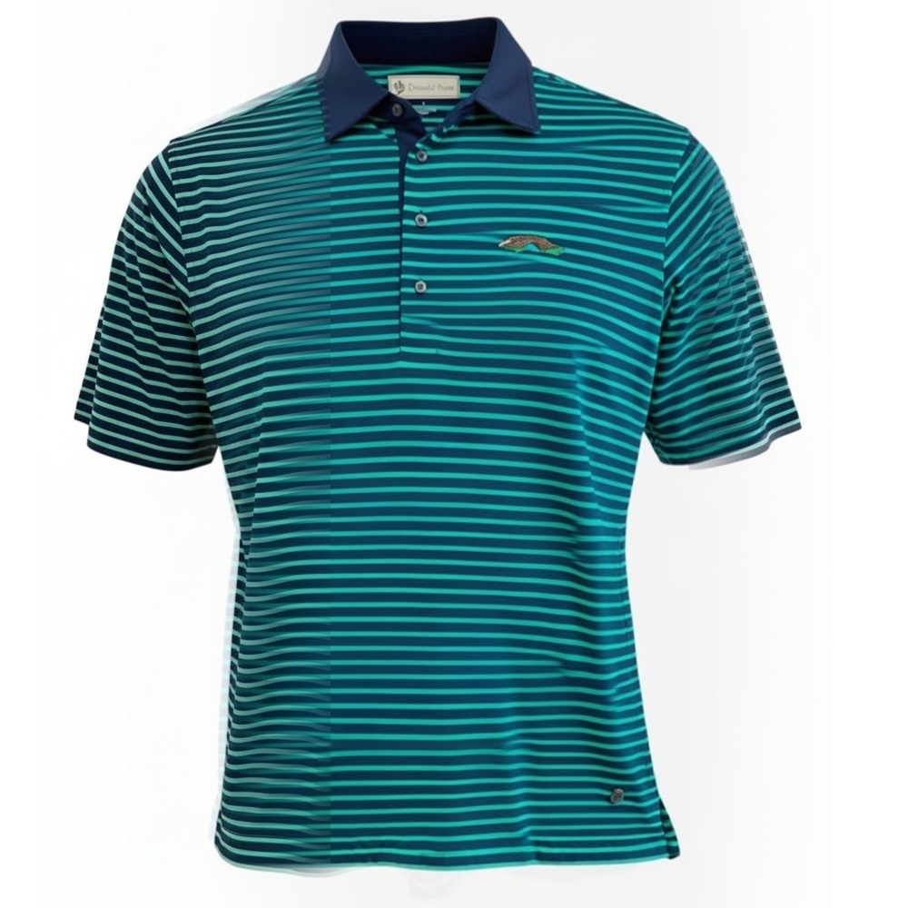 Donald Ross Bridge at World Tour Logo Mens Large Striped Golf Polo Shirt (L16)